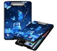 RWUTYTIUL Butterfly Blue A4 Clipboard with Storage Pen Holder, Clipboards Organizer Nursing Clipboard Foldable File Folder Plastic Clipboard Folio Clip Board for Office Students Classroom Doctor