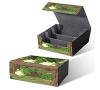 RWUTYTIUL Card Deck Box for MTG, Cards Storage Box Fits 120+ Sleeved, Leather Big Size Strong Magnetic Closing Case for Board Games Magic TCG CCG Baseball Collection Women Man, Green Frog Flower