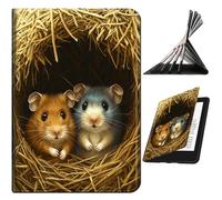 RWUTYTIUL Case Compatible with Kindle Scribe 10.2 Inch (2022/2024 Released), Slim PU Leather Smart Cover with Multi-Angle Anti-Slip Stand [Auto Wake/Sleep] Shell for Women Men, Grey Orange Hhamster