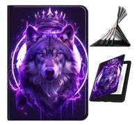 RWUTYTIUL Case Compatible with Kindle Scribe 10.2 Inch (2022/2024 Released), Slim PU Leather Smart Cover with Multi-Angle Anti-Slip Stand [Auto Wake/Sleep] Shell for Women Men, Cool Wolf Purple