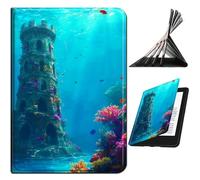 RWUTYTIUL Case Compatible with Kindle Scribe 10.2 Inch (2022/2024 Released), Slim PU Leather Smart Cover with Multi-Angle Anti-Slip Stand [Auto Wake/Sleep] Shell for Women Men, Underwater Castle