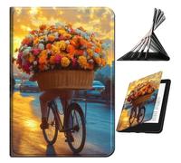 RWUTYTIUL Case Compatible with Kindle Scribe 10.2 Inch (2022/2024 Released), Slim PU Leather Smart Cover with Multi-Angle Anti-Slip Stand [Auto Wake/Sleep] Shell for Women Men, Flower Bike