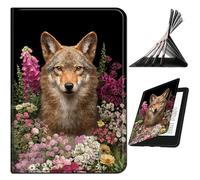 RWUTYTIUL Case Compatible with Kindle Scribe 10.2 Inch (2022/2024 Released), Slim PU Leather Smart Cover with Multi-Angle Anti-Slip Stand [Auto Wake/Sleep] Shell for Women Men, Flower Wolf