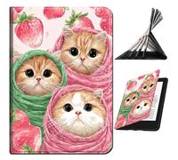 RWUTYTIUL Case Compatible with Kindle Scribe 10.2 Inch (2022/2024 Released), Slim PU Leather Smart Cover with Multi-Angle Anti-Slip Stand [Auto Wake/Sleep] Shell for Women Men, Strawberry Cat