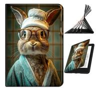 RWUTYTIUL Case Compatible with Kindle Scribe 10.2 Inch (2022/2024 Released), Slim PU Leather Smart Cover with Multi-Angle Anti-Slip Stand [Auto Wake/Sleep] Shell for Women Men, Glasses Rabbit