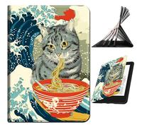 RWUTYTIUL Case Compatible with Kindle Scribe 10.2 Inch (2022/2024 Released), Slim PU Leather Smart Cover with Multi-Angle Anti-Slip Stand [Auto Wake/Sleep] Shell for Women Men, Wave Noodles Cat
