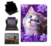 RWUTYTIUL Case for 6.8" Kindle Paperwhite (11th Generation 2021) & Signature Edition, 360 Degree Rotating Stand with Multi-Angle Vertical & Horizontal Viewing Shockproof Shell, Purple Cat Flower