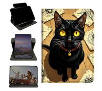 RWUTYTIUL Case for 6.8" Kindle Paperwhite (11th Generation 2021) & Signature Edition, 360 Degree Rotating Stand with Multi-Angle Vertical & Horizontal Viewing Shockproof Shell, Yellow Eyed Cat