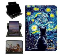 RWUTYTIUL Case for 6.8" Kindle Paperwhite (11th Generation 2021) & Signature Edition, 360 Degree Rotating Stand with Multi-Angle Vertical & Horizontal Viewing Shockproof Shell, Galaxy Black Cat