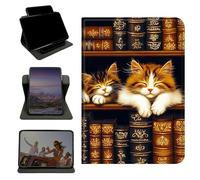 RWUTYTIUL Case for 6.8" Kindle Paperwhite (11th Generation 2021) & Signature Edition, 360 Degree Rotating Stand with Multi-Angle Vertical & Horizontal Viewing Shockproof Shell, Vintage Book Cat