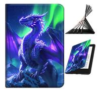 RWUTYTIUL Case for 6.8" Kindle Paperwhite 11th Generation 2021 & Signature Edition, Slim Leather Smart Cover with Multi-Angle Anti-Slip Stand Shell for Women Men, Purple Dragon Aurora