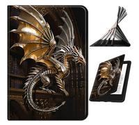 RWUTYTIUL Case for 6.8" Kindle Paperwhite 11th Generation 2021 & Signature Edition, Slim Leather Smart Cover with Multi-Angle Anti-Slip Stand [Auto Wake/Sleep] Shell for Women Men, Mechanical Dragon