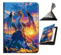 RWUTYTIUL Case for 6.8" Kindle Paperwhite 11th Generation 2021 & Signature Edition, Slim Leather Smart Cover with Multi-Angle Anti-Slip Stand Shell for Women Men, Mountain Sunset Dragon