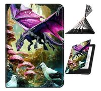 RWUTYTIUL Case for 6.8" Kindle Paperwhite 11th Generation 2021 & Signature Edition, Slim PU Leather Smart Cover with Multi-Angle Anti-Slip Stand [Auto Wake/Sleep] Shell for Women Men, Dragon Mushroom