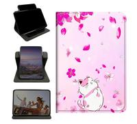 RWUTYTIUL Case for 6" Kindle 11th Generation 2024/2022 (Model No.C2V2L3/RS23CV), 360 Degree Rotating Stand with Multi-Angle Vertical & Horizontal Viewing Shockproof Shell, Pink Flower Cat