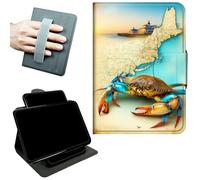 RWUTYTIUL Case for 6" Kindle 11th Generation-2024/2022 Release E-Reader w/Rotating Handle, 360 Degree Swivel Kickstand Shockproof Leather Protective Cover for Women Men, Map Crab