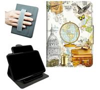 RWUTYTIUL Case for 6" Kindle 11th Generation-2024/2022 Release E-Reader w/Rotating Handle, 360 Degree Swivel Kickstand Shockproof Leather Protective Cover for Women Men, Retro Map