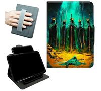 RWUTYTIUL Case for 6" Kindle 11th Generation-2024/2022 Release E-Reader w/Rotating Handle, 360 Degree Swivel Kickstand Shockproof Leather Protective Cover for Women Men, Green Cave Skull