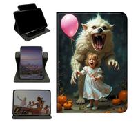 RWUTYTIUL Case for Amazon Kindle Fire 7 (12th Generation, 2022 Release), 360 Degree Rotating Stand with Multi-Angle Vertical & Horizontal Viewing Shockproof Shell for Men, White Tiger Balloon Girl
