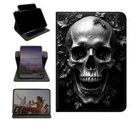 RWUTYTIUL Case for Amazon Kindle Fire 7 (9th/7th/5th Generation, 2019/2017/2015 Releases), 360 Degree Rotating Stand with Multi-Angle Vertical & Horizontal Viewing Shockproof Shell, Dark Skull