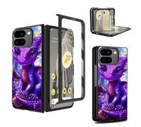 RWUTYTIUL Case for Google Pixel 9/9 Pro Fold 2024 8.0", Minimalist Ultra Slim Durable Hard PC Protective Phone Fold Cover for Women Men - Purple Baby Dragon