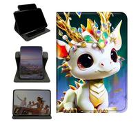 RWUTYTIUL Case for iPad 10.2" iPad 9th/8th/7th Generation 2021/2020/2019, 360 Degree Rotating Stand with Multi-Angle Vertical & Horizontal Viewing Shockproof Shell for Women Men, White Dragon