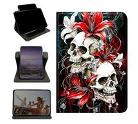 RWUTYTIUL Case for iPad 10.2" iPad 9th/8th/7th Generation 2021/2020/2019, 360 Degree Rotating Stand with Multi-Angle Vertical & Horizontal Viewing Shockproof Shell for Women Men, Red Lily Skull