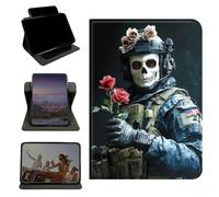 RWUTYTIUL Case for iPad 10.2" iPad 9th/8th/7th Generation 2021/2020/2019, 360 Degree Rotating Stand with Multi-Angle Vertical & Horizontal Viewing Shockproof Shell for Women Men, Skull Man Flower