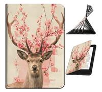 RWUTYTIUL Case for iPad Air 5th/4th Generation 10.9 Inch 2022/2020, Slim PU Leather Smart Cover with Multi-Angle Anti-Slip Stand [Auto Wake/Sleep] Shell for Women Men, Peach Blossom Deer