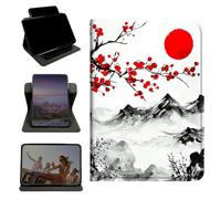 RWUTYTIUL Case for iPad mini 7 A17 Pro 7th Gen 2024/iPad Mini 6 2021 6th Gen 8.3", 360 Degree Rotating Stand with Multi-Angle Vertical Shockproof Shell for Women Men, Sunset Plum Blossom