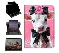 RWUTYTIUL Case for iPad Pro 11 Inch 2022/2021/2020/2018, 360 Degree Rotating Stand with Multi-Angle Vertical & Horizontal Viewing Shockproof Protective Shell for Women Men, Pink Flower White Cow