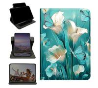 RWUTYTIUL Case for iPad Pro 11 Inch M5 2025 6th Gen/M4 2024 5th Generation, 360 Degree Rotating Stand with Multi-Angle Vertical Shockproof Protective Shell for Women Men, Blue Lily