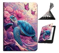 RWUTYTIUL Case for iPad Pro 11 Inch M5 6th Gen 2025/M4 5th Gen 2024, Slim PU Leather Smart Cover with Multi-Angle Anti-Slip Stand [Auto Wake/Sleep] Shell for Women Men, Pink Flower Turtle