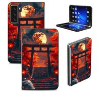 RWUTYTIUL Case for Microsoft Surface Duo 2 2021 8.3", Minimalist Ultra Slim Durable Hard PC Protective Phone Fold Cover for Women Men, Red Maple Leaf Moon