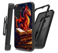 RWUTYTIUL Case for Samsung Galaxy A13 5G 6.5" with Belt Clip Holster, Full Body Heavy Duty Protective Cover Shockproof Black Belt Clip Kickstand Rugged Case for Women Men, Book Dragon