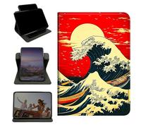 RWUTYTIUL Case for Samsung Galaxy Tab A 10.1" 2016 SM-T580/T585/T587, 360 Degree Rotating Stand with Multi-Angle Vertical & Horizontal Viewing Shockproof Shell for Women Men, Red Sky Waves