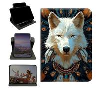 RWUTYTIUL Case for Samsung Galaxy Tab A 8.0" 2017 SM-T380/T385, 360 Degree Rotating Stand with Multi-Angle Vertical & Horizontal Viewing Shockproof Shell for Women Men, Feathers White Wolf
