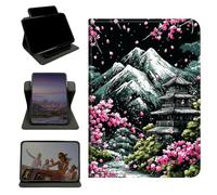RWUTYTIUL Case for Samsung Galaxy Tab A 8.0" 2017 SM-T380/T385, 360 Degree Rotating Stand with Multi-Angle Vertical & Horizontal Viewing Shockproof Shell for Women Men, Sakura Dark Mountain Range
