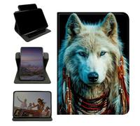RWUTYTIUL Case for Samsung Galaxy Tab A 8.0" 2017 SM-T380/T385, 360 Degree Rotating Stand with Multi-Angle Vertical & Horizontal Viewing Shockproof Shell for Women Men, White Wolf Feathers