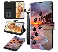 RWUTYTIUL Case for ZTE Nubia Red Magic 11 Pro 2025, RFID Blocking Wallet Cover with 3 Card Holders & Wrist Strap, Shockproof Kickstand Flip Case for Men/Women, Dog Paw Print Beach