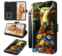 RWUTYTIUL Case for ZTE Nubia Red Magic 11 Pro 2025, RFID Blocking Wallet Cover with 3 Card Holders & Wrist Strap, Shockproof Kickstand Flip Case Personalized Patterns for Men/Women, Flower Book Cow