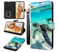 RWUTYTIUL Case for ZTE Nubia Red Magic 11 Pro 2025, RFID Blocking Wallet Cover with 3 Card Holders & Wrist Strap, Shockproof Kickstand Flip Case Personalized Patterns for Men/Women, Sea Turtle