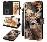 RWUTYTIUL Case for ZTE Nubia Red Magic 11 Pro 2025, RFID Blocking Wallet Cover with 3 Card Holders & Wrist Strap, Shockproof Kickstand Flip Case Personalized Patterns for Men/Women, Forest Deer
