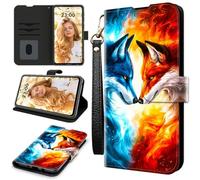RWUTYTIUL Case for ZTE Nubia Red Magic 11 Pro 2025, RFID Blocking Wallet Cover with 3 Card Holders & Wrist Strap, Shockproof Kickstand Flip Case Personalized Patterns for Men/Women, Red Blue for Fox