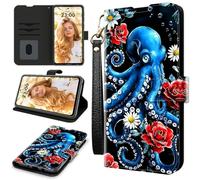 RWUTYTIUL Case for ZTE Nubia Red Magic 11 Pro 2025, RFID Blocking Wallet Cover with 3 Card Holders & Wrist Strap, Shockproof Kickstand Flip Case Personalized Patterns for Men/Women, Rose Octopus