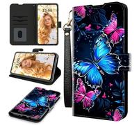 RWUTYTIUL Case for ZTE Nubia Red Magic 11 Pro 2025, RFID Blocking Wallet Cover with 3 Card Holders & Wrist Strap, Shockproof Kickstand Flip Case Personalized Patterns for Men/Women, Butterfly Blue