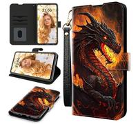 RWUTYTIUL Case for ZTE Nubia Red Magic 11 Pro 2025, RFID Blocking Wallet Cover with 3 Card Holders & Wrist Strap, Shockproof Kickstand Flip Case Personalized Patterns for Men/Women, Dragon