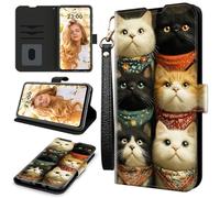 RWUTYTIUL Case for ZTE Nubia Red Magic 11 Pro 2025, RFID Blocking Wallet Cover with 3 Card Holders & Wrist Strap, Shockproof Kickstand Flip Case Personalized Patterns for Men/Women, Six Cute Cats