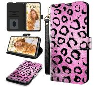 RWUTYTIUL Case for ZTE Nubia Red Magic 11 Pro 2025, RFID Blocking Wallet Cover with 3 Card Holders & Wrist Strap, Shockproof Kickstand Flip Case for Men/Women, Pink Leopard Print
