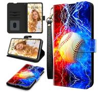 RWUTYTIUL Case for ZTE Nubia Red Magic 11 Pro 2025, RFID Blocking Wallet Cover with 3 Card Holders & Wrist Strap, Shockproof Kickstand Flip Case Personalized Patterns for Men/Women, Blue Red Baseball